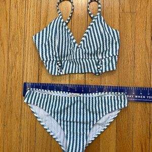 Jessica Simpson Green Cacti Striped Cami Bikini Top and Shirred Bottoms Small